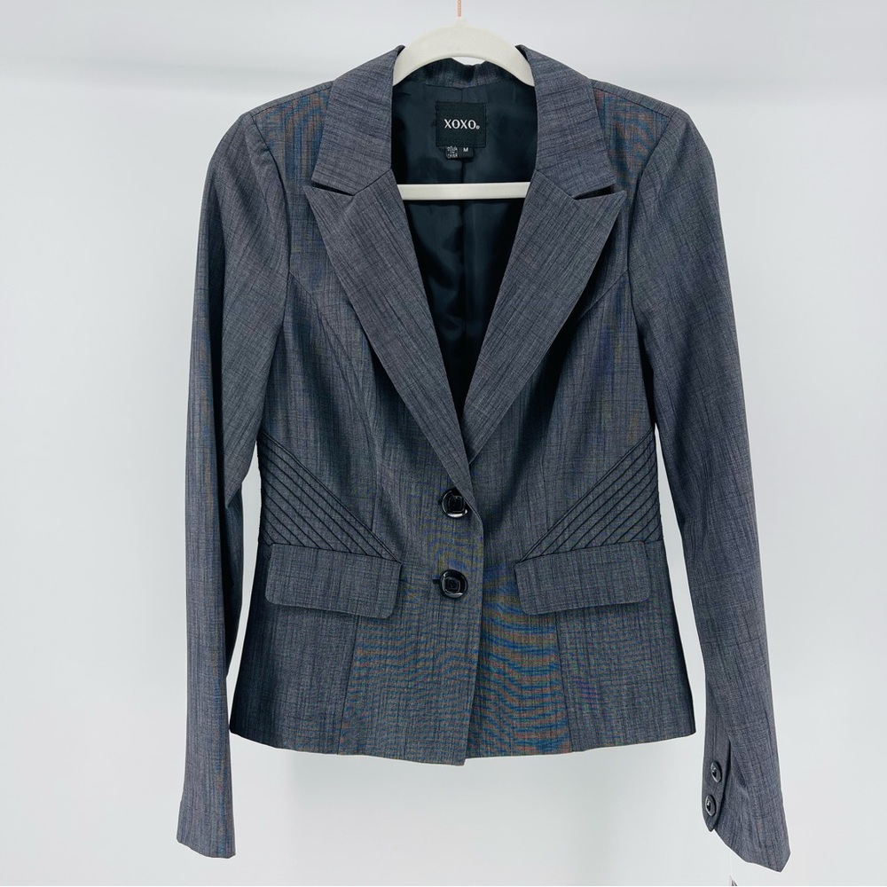 NWT XOXO Y2K Charcoal Gray Pleated 2 Button Blazer, Size Medium